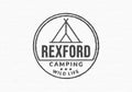 Vintage Camp logo or label. Camping badge with tourist tent or teepee. Retro stamp or seal design with grunge, rough texture.